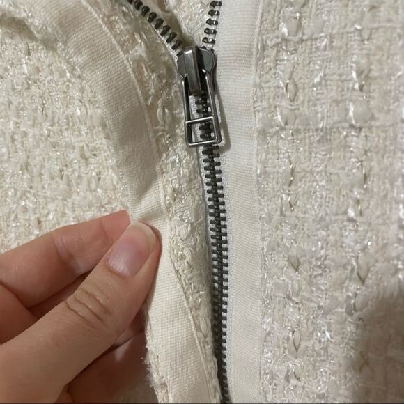 Truth & Pride Cream Tweed Moto Zip Blazer Jacket With Metallic Thread Womens M - Picture 6 of 10